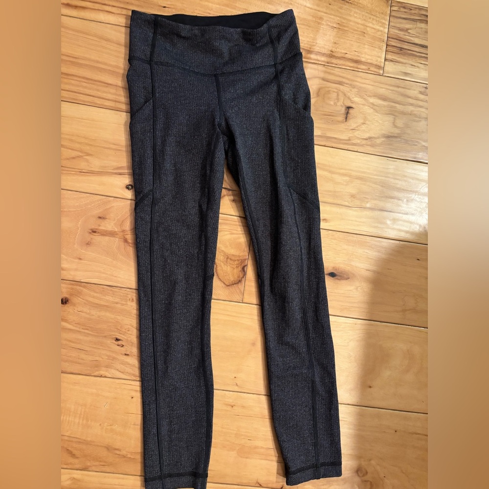 Lululemon Wunder Under Black Gray Herringbone Textured Leggings size 2